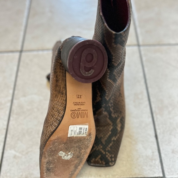 MM6 MAISON MARGIELA Brown Snake Leather Square Toe Zipper Heel Boots 7.5 7 6 6.5 - Picture 8 of 12